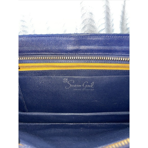 Vtg Susan Gail Clutch Purse Women's Blue Gold Zipper Mirror MCM 1950s - Picture 5 of 11